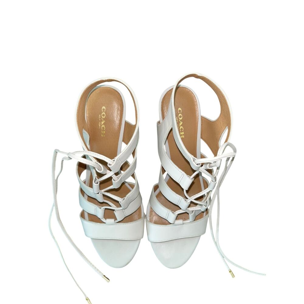 COACH Larissa Leather Lace-Up City Sandals Chunky Heel White Sz 8 Gladiator - Picture 5 of 13